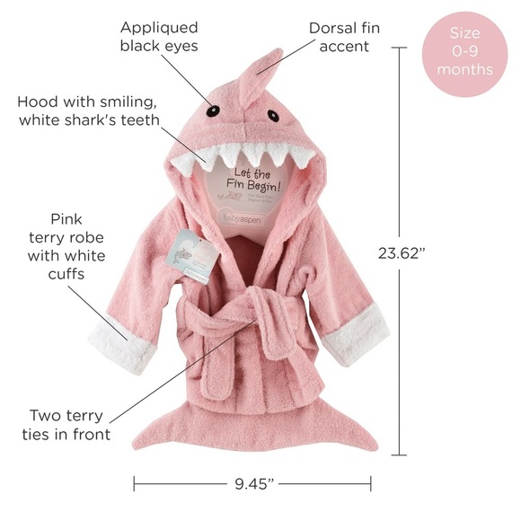 So cute Baby Aspen Pink Shark Robe - 0-9 months - Like new - Picture 9 of 9